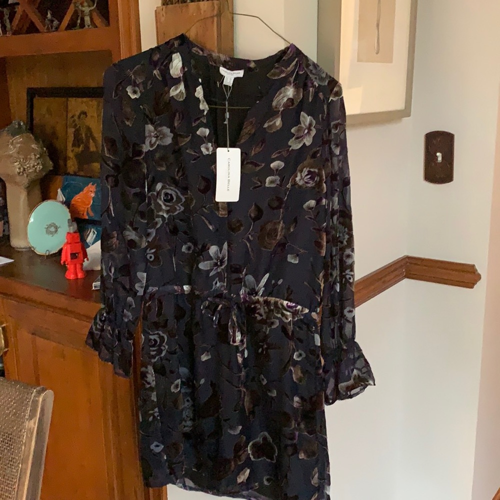 Carolina Belle tie waist sheer flowy fully lined dress. NWT